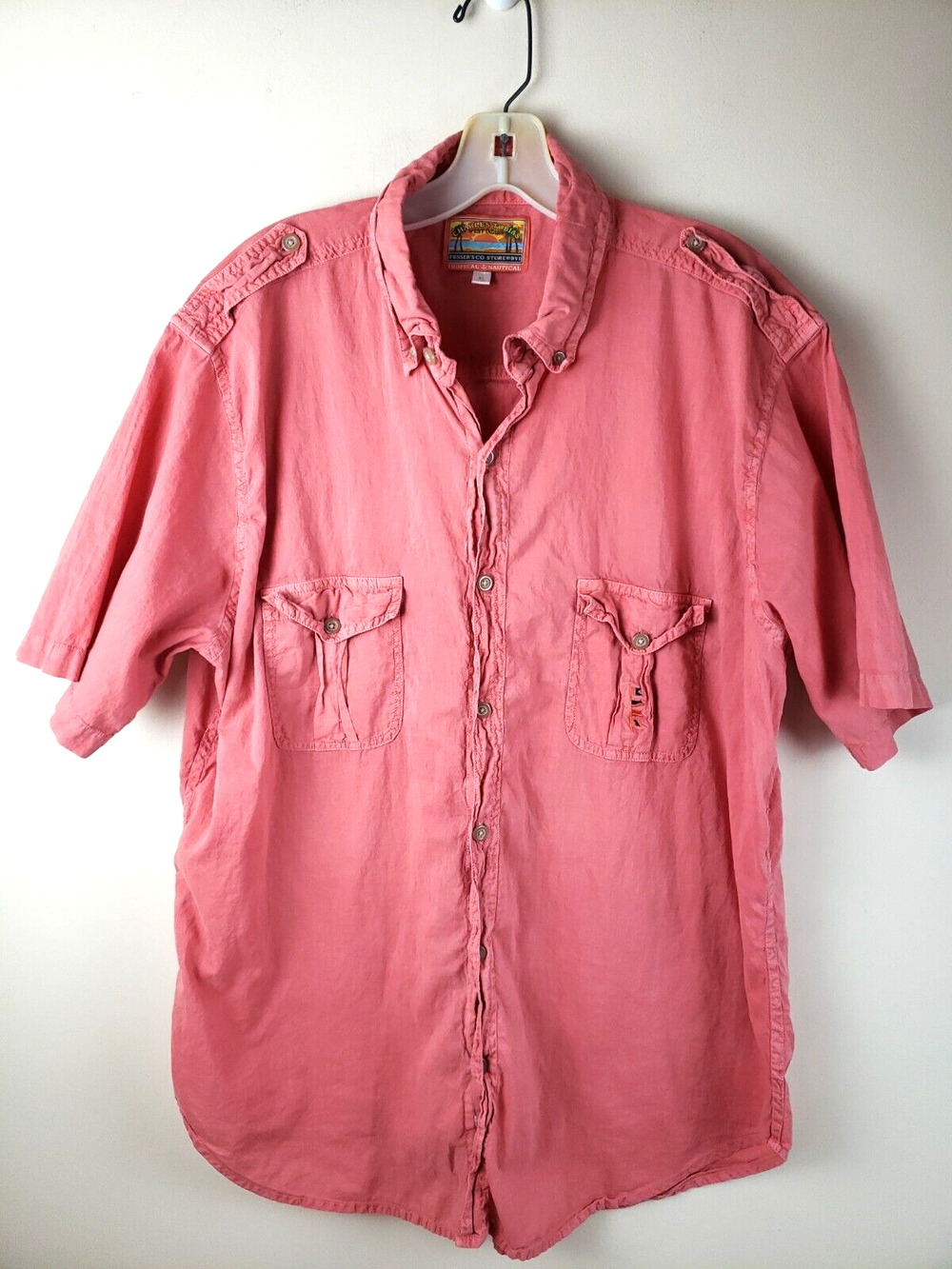 Pusser's Co. Store BVI Tropical Weight S/S shirt XL Utility Pockets Coral resort